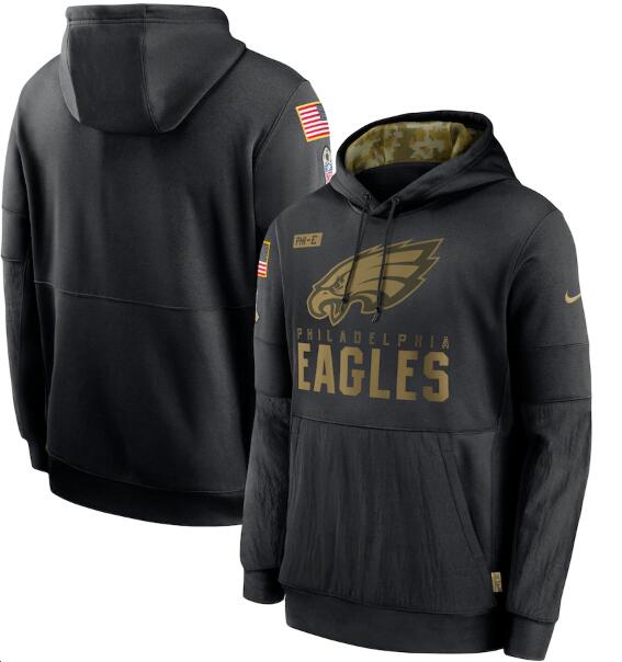 Youth Philadelphia Eagles Black Salute To Service Therma Pullover Hoodie 2020